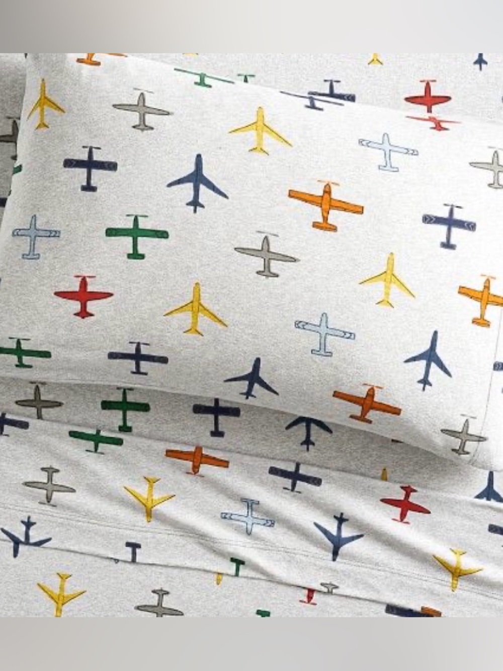 Pottery Barn Kids Gray Airplane Print sheet Set with Multicolor Planes Full Size